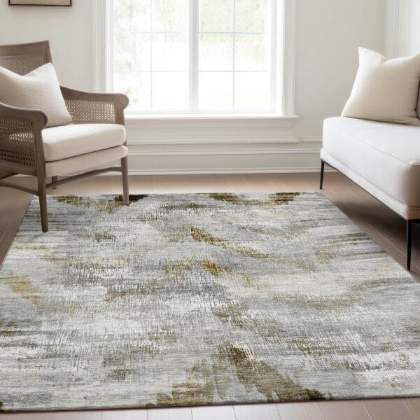 9' X 12' Taupe Gray And Brown Abstract Washable Indoor Outdoor Area Rug