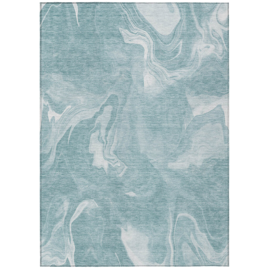 10' X 14' Teal Blue And Aqua Abstract Washable Indoor Outdoor Area Rug
