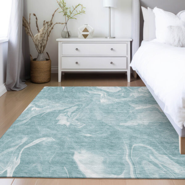 10' X 14' Teal Blue And Aqua Abstract Washable Indoor Outdoor Area Rug
