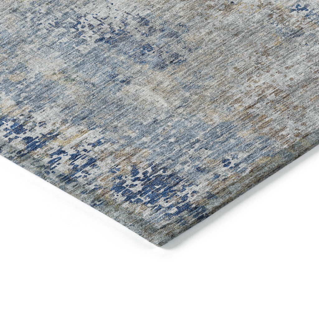 8' Denim Blue And Sky Blue Round Abstract Washable Indoor Outdoor Area Rug