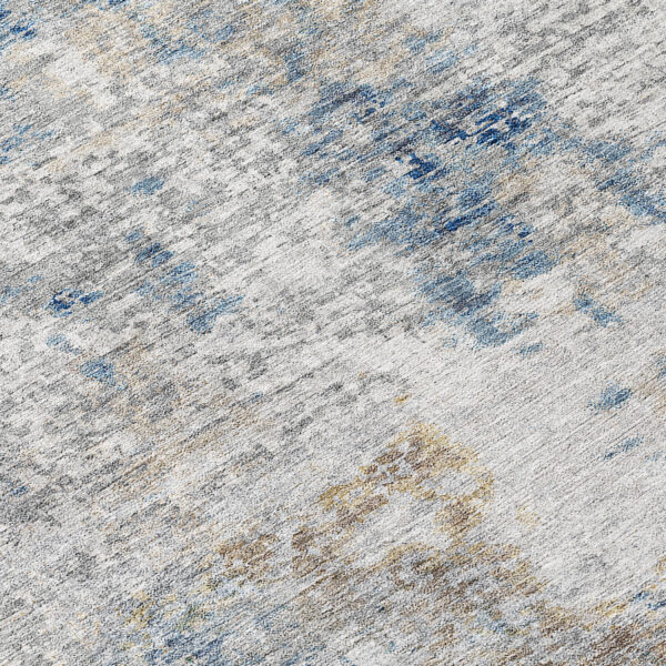 8' Denim Blue And Sky Blue Round Abstract Washable Indoor Outdoor Area Rug