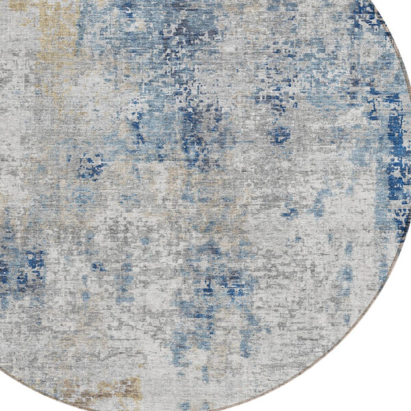 8' Denim Blue And Sky Blue Round Abstract Washable Indoor Outdoor Area Rug