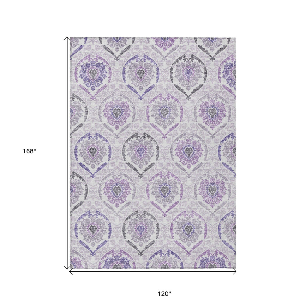10' X 14' Purple Lavender And Gray Medallion Washable Indoor Outdoor Area Rug