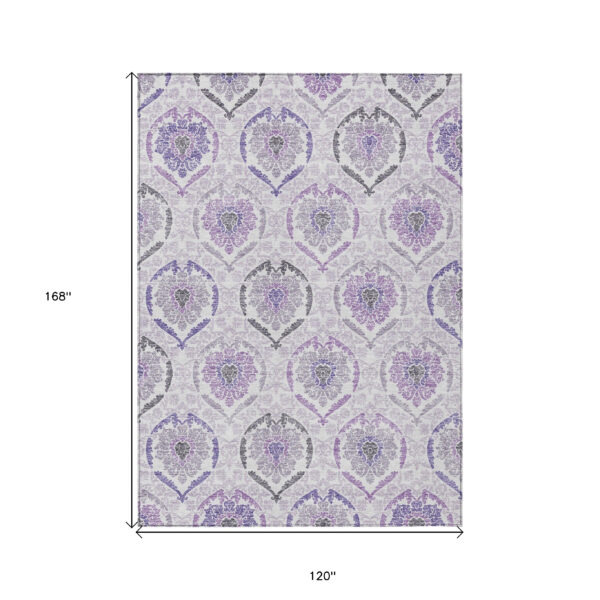 10' X 14' Purple Lavender And Gray Medallion Washable Indoor Outdoor Area Rug