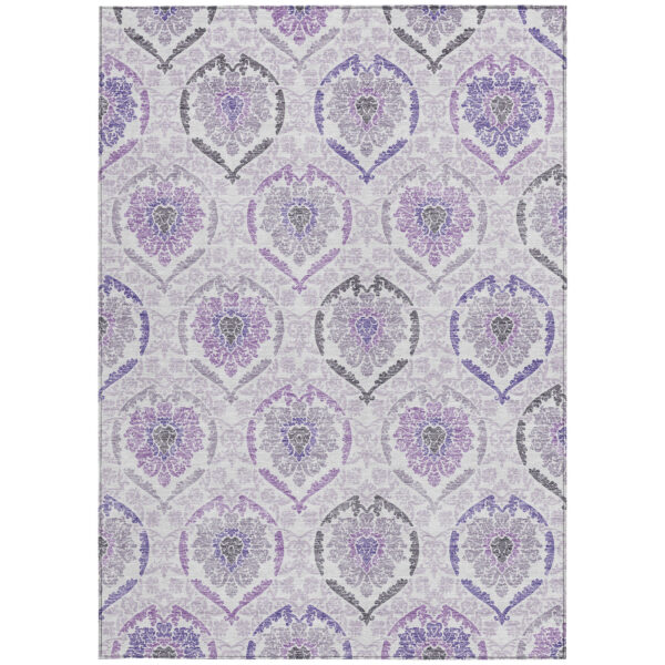 10' X 14' Purple Lavender And Gray Medallion Washable Indoor Outdoor Area Rug