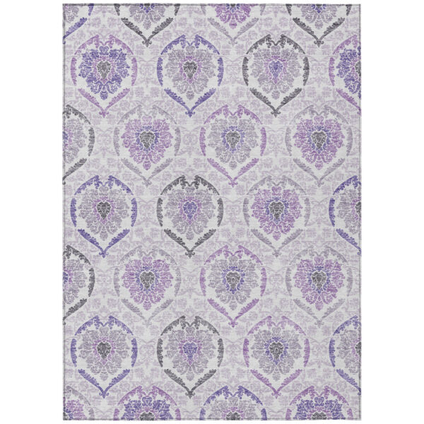 10' X 14' Purple Lavender And Gray Medallion Washable Indoor Outdoor Area Rug