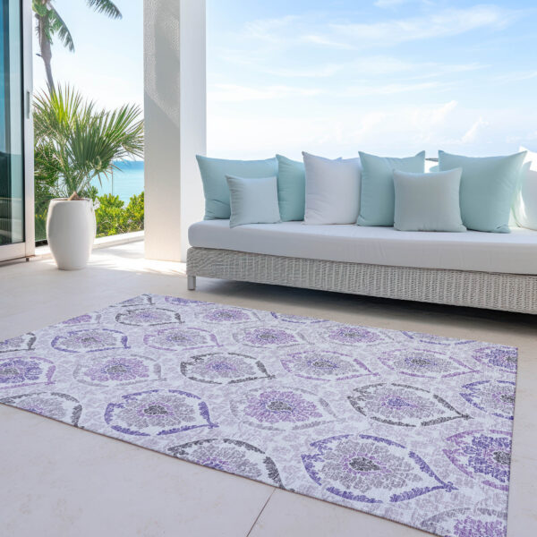 10' X 14' Purple Lavender And Gray Medallion Washable Indoor Outdoor Area Rug