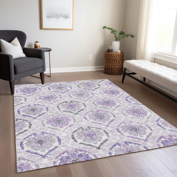 10' X 14' Purple Lavender And Gray Medallion Washable Indoor Outdoor Area Rug