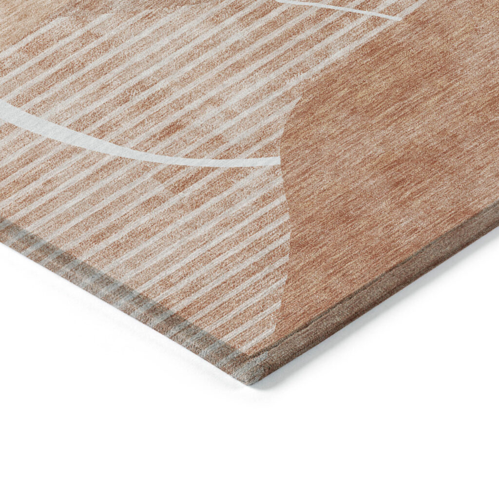 8' X 10' Salmon Copper And Ivory Abstract Washable Indoor Outdoor Area Rug