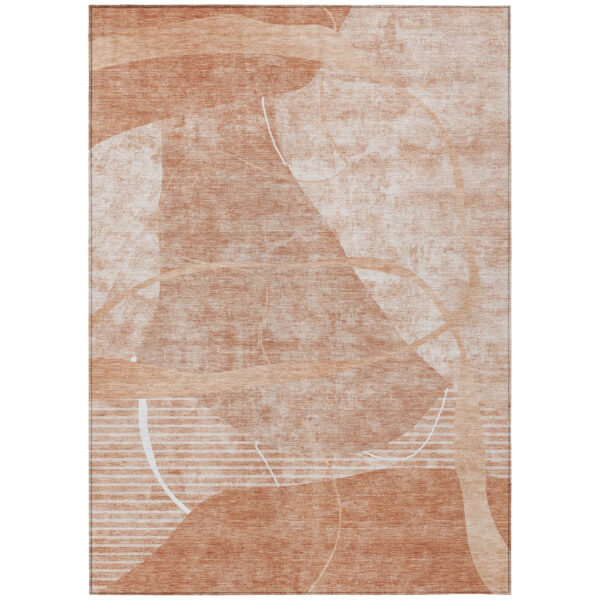 8' X 10' Salmon Copper And Ivory Abstract Washable Indoor Outdoor Area Rug