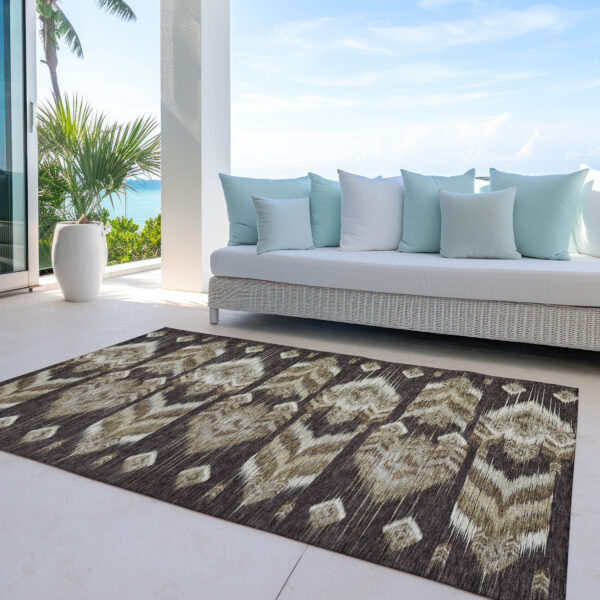 5' X 8' Brown Beige And Taupe Southwestern Washable Indoor Outdoor Area Rug