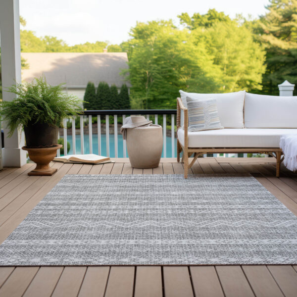 3' X 5' Gray And Silver Southwestern Washable Indoor Outdoor Area Rug
