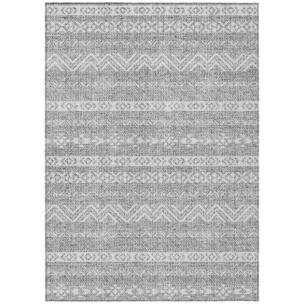 3' X 5' Gray And Silver Southwestern Washable Indoor Outdoor Area Rug