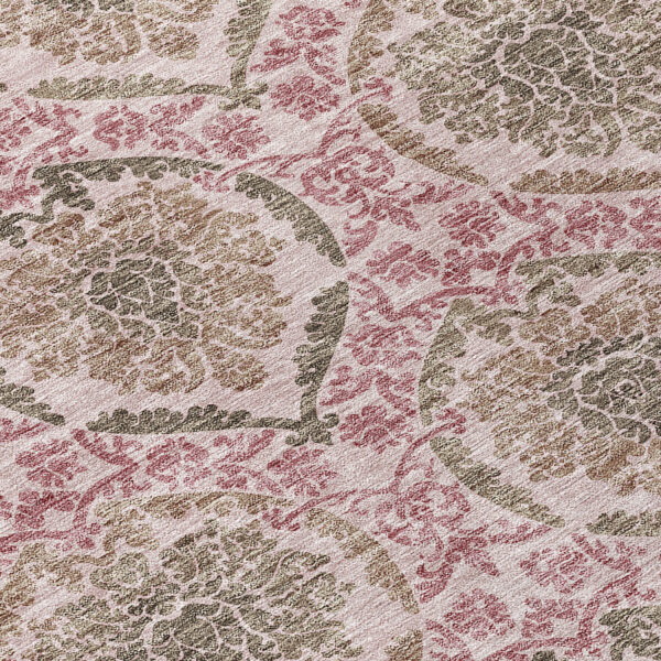 8' Chocolate Beige And Mauve Round Medallion Washable Indoor Outdoor Area Rug