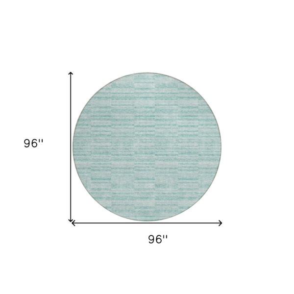8' Turquoise Teal Blue And Gray Round Striped Washable Indoor Outdoor Area Rug