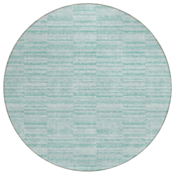 8' Turquoise Teal Blue And Gray Round Striped Washable Indoor Outdoor Area Rug