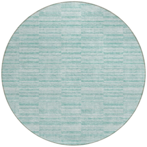8' Turquoise Teal Blue And Gray Round Striped Washable Indoor Outdoor Area Rug