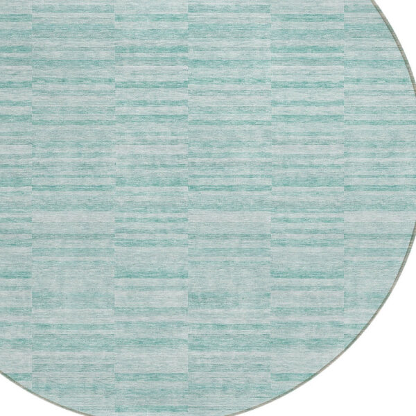 8' Turquoise Teal Blue And Gray Round Striped Washable Indoor Outdoor Area Rug