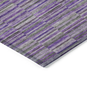 10' X 14' Purple And Lavender Striped Washable Indoor Outdoor Area Rug