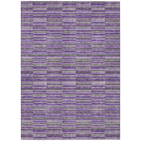 10' X 14' Purple And Lavender Striped Washable Indoor Outdoor Area Rug