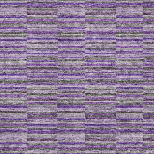 10' X 14' Purple And Lavender Striped Washable Indoor Outdoor Area Rug