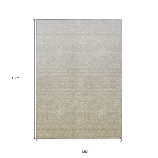 10' X 14' Beige Tan And Taupe Ombre Washable Indoor Outdoor Area Rug
