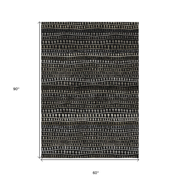 5' X 8' Taupe Charcoal And Gray Striped Washable Indoor Outdoor Area Rug