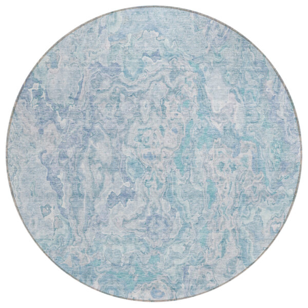8' Sky Blue And Denim Blue Round Abstract Washable Indoor Outdoor Area Rug