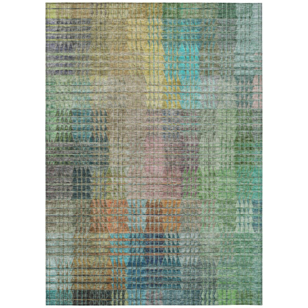 9' X 12' Green Gold And Teal Blue Abstract Washable Indoor Outdoor Area Rug