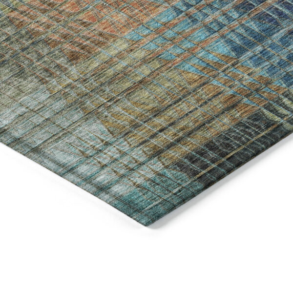 9' X 12' Green Gold And Teal Blue Abstract Washable Indoor Outdoor Area Rug