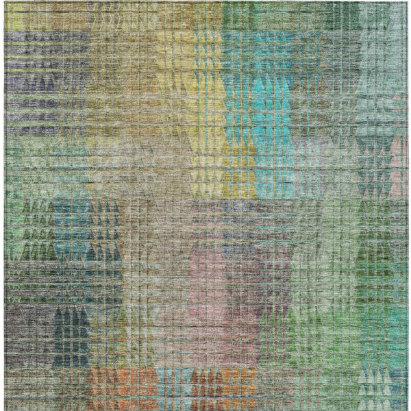 9' X 12' Green Gold And Teal Blue Abstract Washable Indoor Outdoor Area Rug