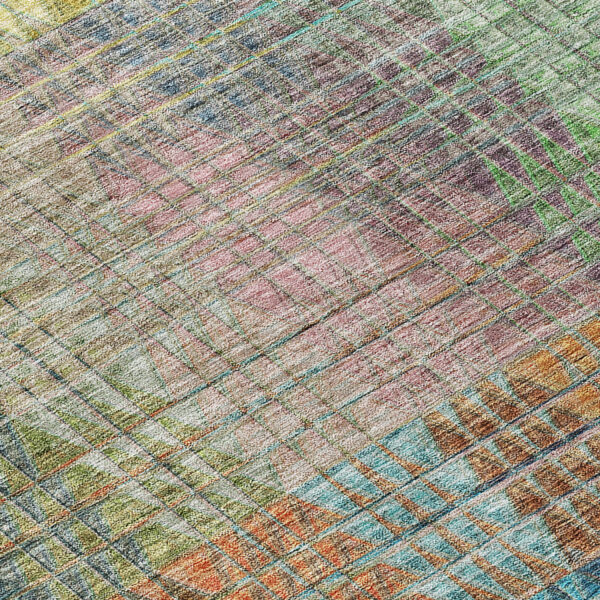 9' X 12' Green Gold And Teal Blue Abstract Washable Indoor Outdoor Area Rug