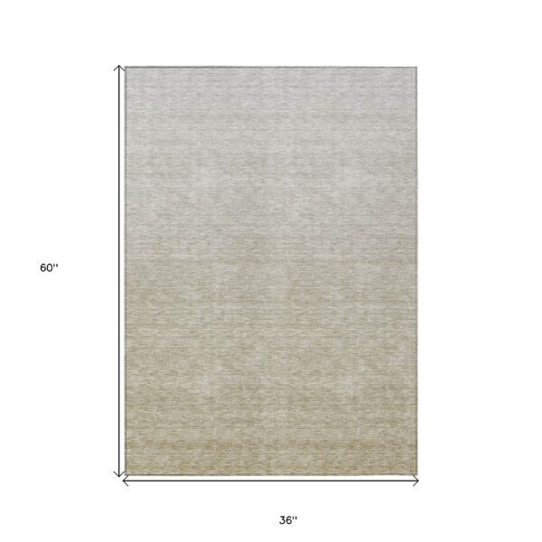 3' X 5' Beige Tan And Taupe Ombre Washable Indoor Outdoor Area Rug