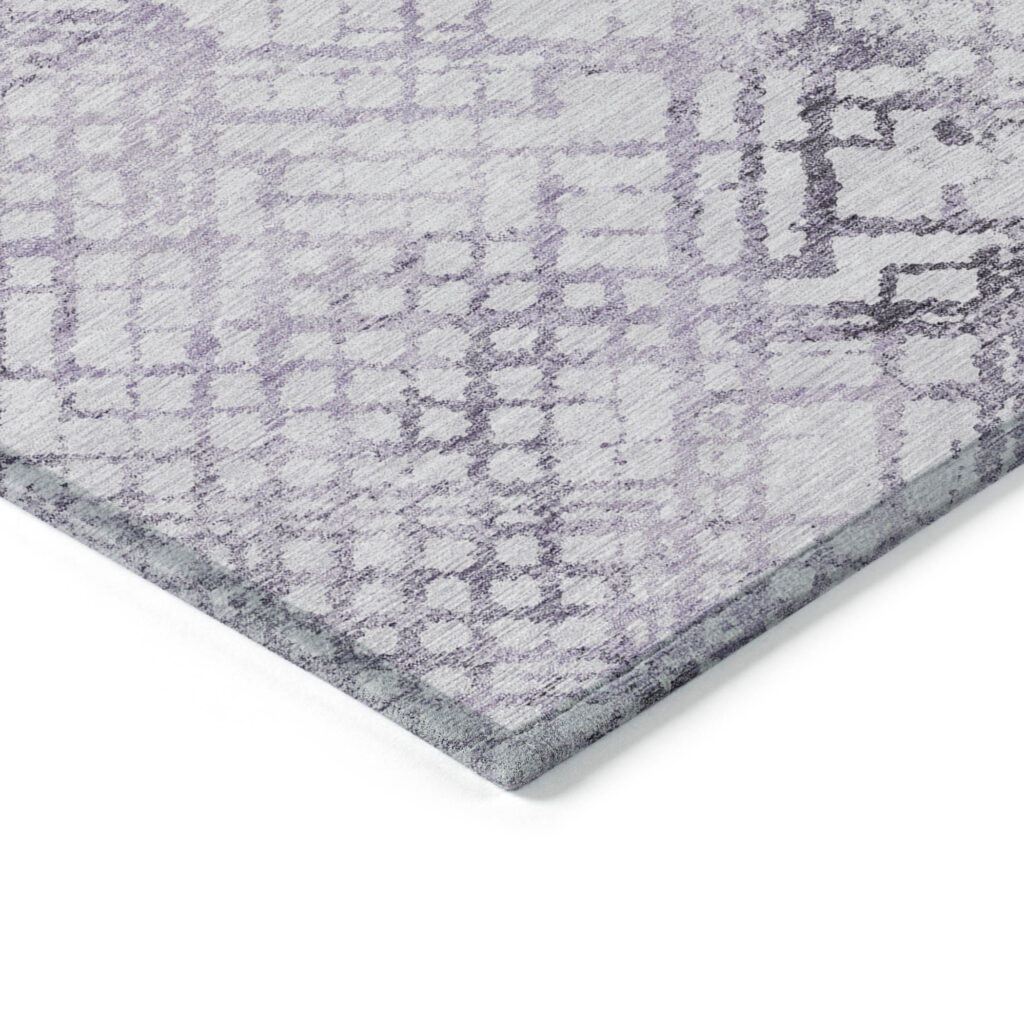 3' X 5' Purple Lavender And Silver Geometric Washable Indoor Outdoor Area Rug