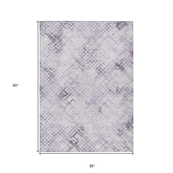 3' X 5' Purple Lavender And Silver Geometric Washable Indoor Outdoor Area Rug