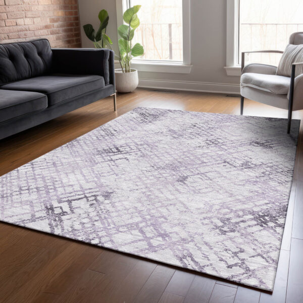3' X 5' Purple Lavender And Silver Geometric Washable Indoor Outdoor Area Rug