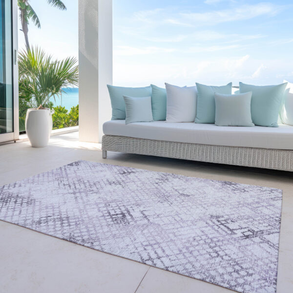 3' X 5' Purple Lavender And Silver Geometric Washable Indoor Outdoor Area Rug