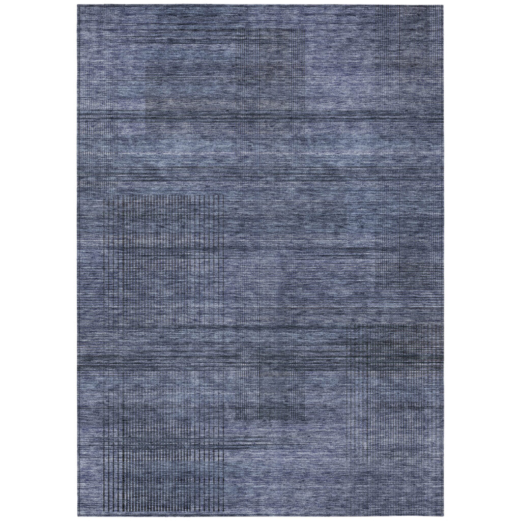 8' X 10' Navy Blue And Gray Striped Washable Indoor Outdoor Area Rug