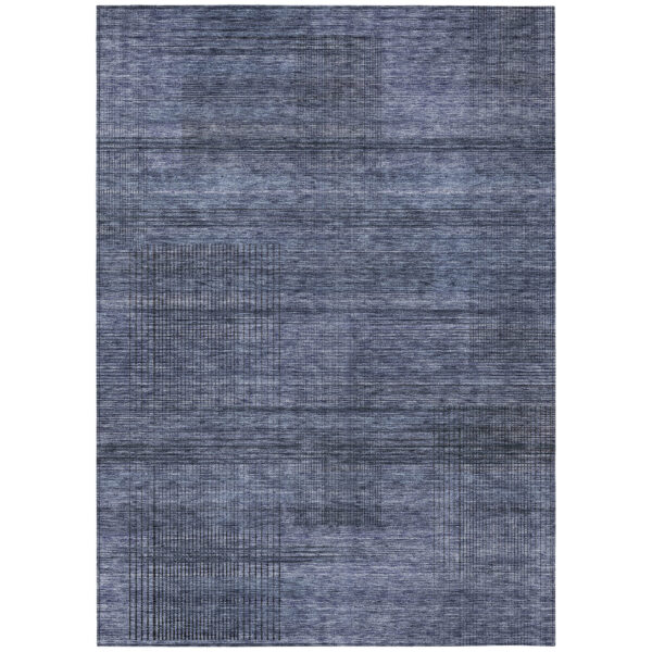 8' X 10' Navy Blue And Gray Striped Washable Indoor Outdoor Area Rug