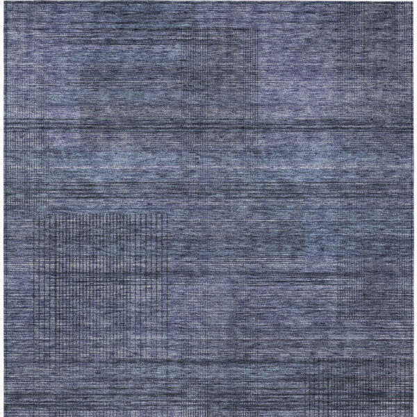 8' X 10' Navy Blue And Gray Striped Washable Indoor Outdoor Area Rug