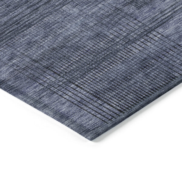 8' X 10' Navy Blue And Gray Striped Washable Indoor Outdoor Area Rug