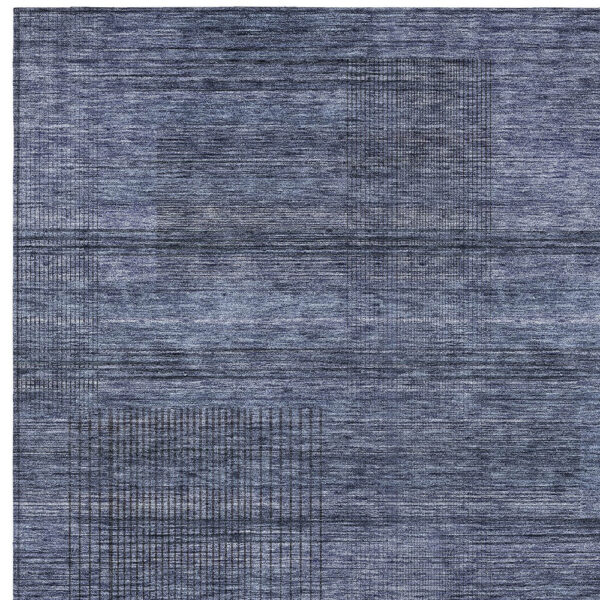 8' X 10' Navy Blue And Gray Striped Washable Indoor Outdoor Area Rug