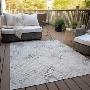 9' X 12' Taupe Beige And Brown Geometric Washable Indoor Outdoor Area Rug