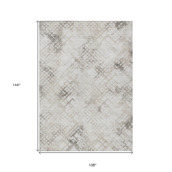 9' X 12' Taupe Beige And Brown Geometric Washable Indoor Outdoor Area Rug