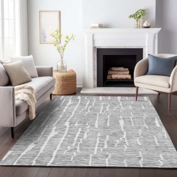 10' X 14' Gray And Ivory Abstract Washable Indoor Outdoor Area Rug