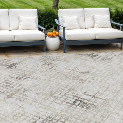 9' X 12' Taupe Beige And Brown Geometric Washable Indoor Outdoor Area Rug