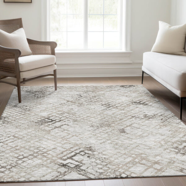 9' X 12' Taupe Beige And Brown Geometric Washable Indoor Outdoor Area Rug