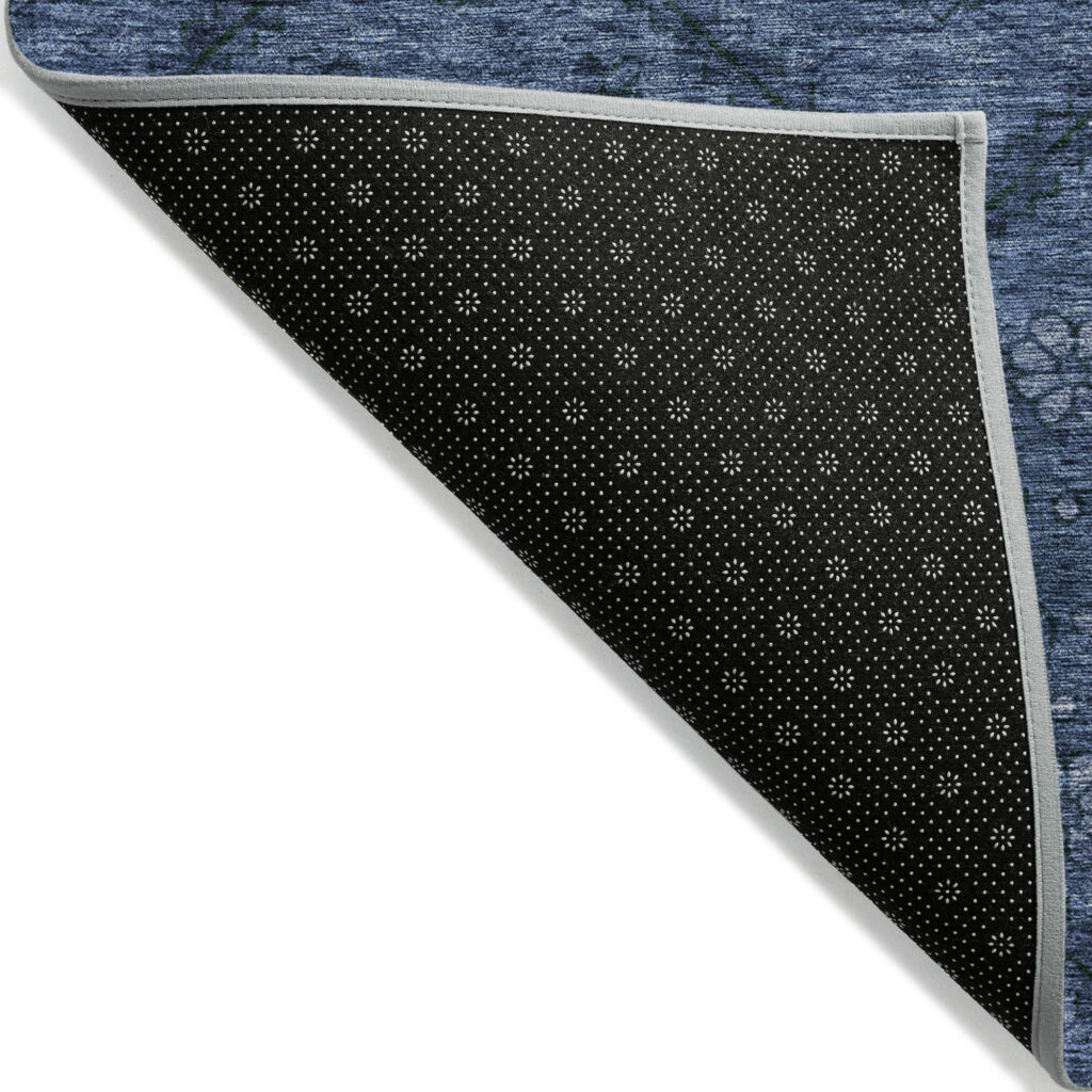 8' X 10' Navy Blue And Denim Blue Floral Washable Indoor Outdoor Area Rug