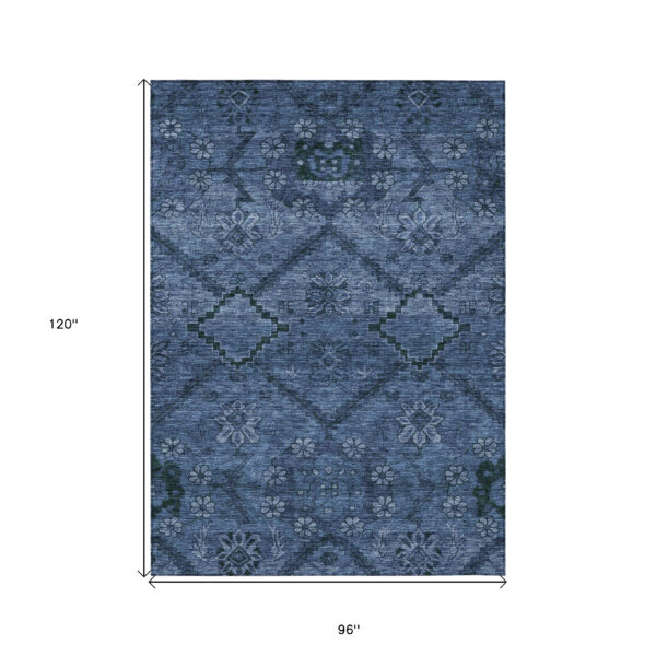 8' X 10' Navy Blue And Denim Blue Floral Washable Indoor Outdoor Area Rug