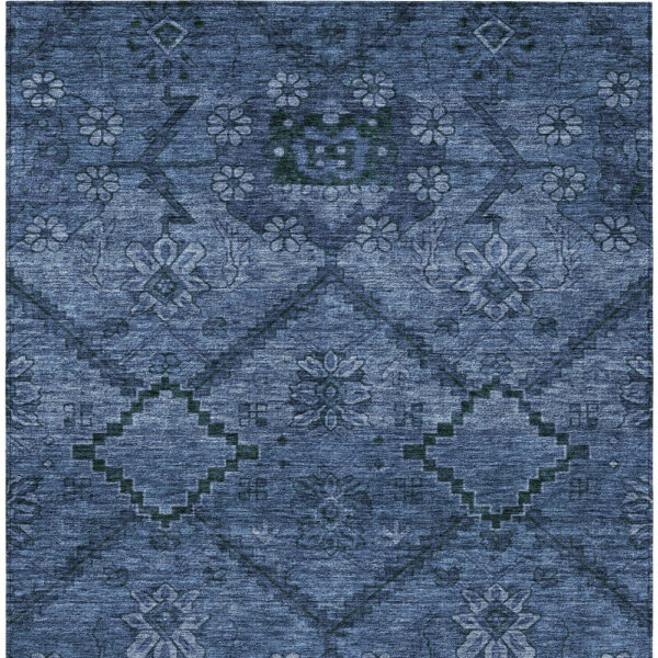 8' X 10' Navy Blue And Denim Blue Floral Washable Indoor Outdoor Area Rug